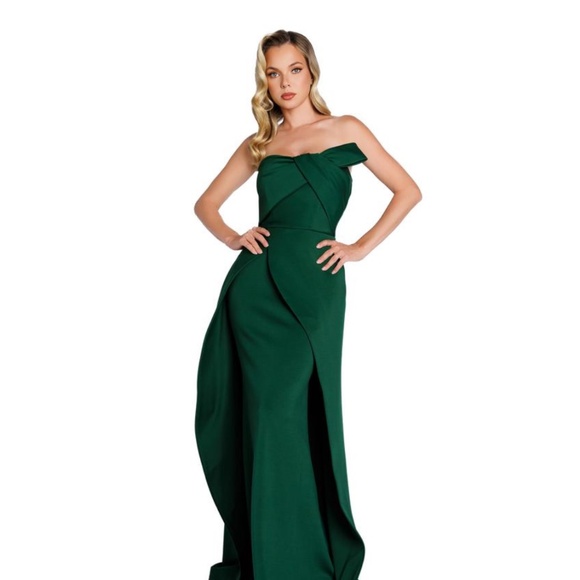 DRESS emerald green full length Nicole Bakti formal dress w removable straps - Picture 1 of 4